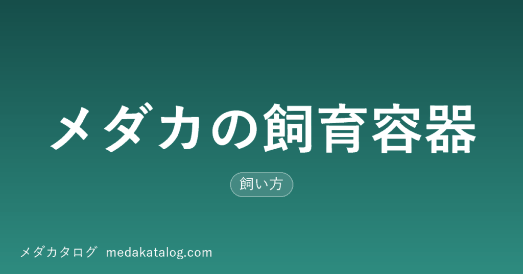 メダカの飼育容器の記事のアイキャッチ画像。深緑の背景に記事タイトルと「飼い方」の形質ラベル